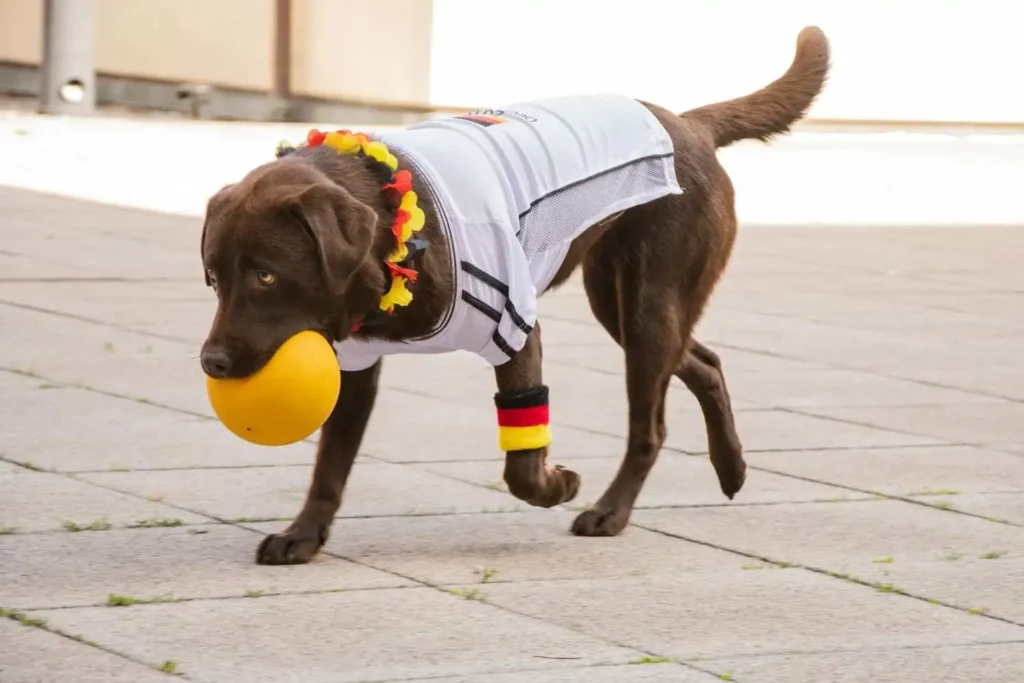 Labrador Biting Yellow Ball